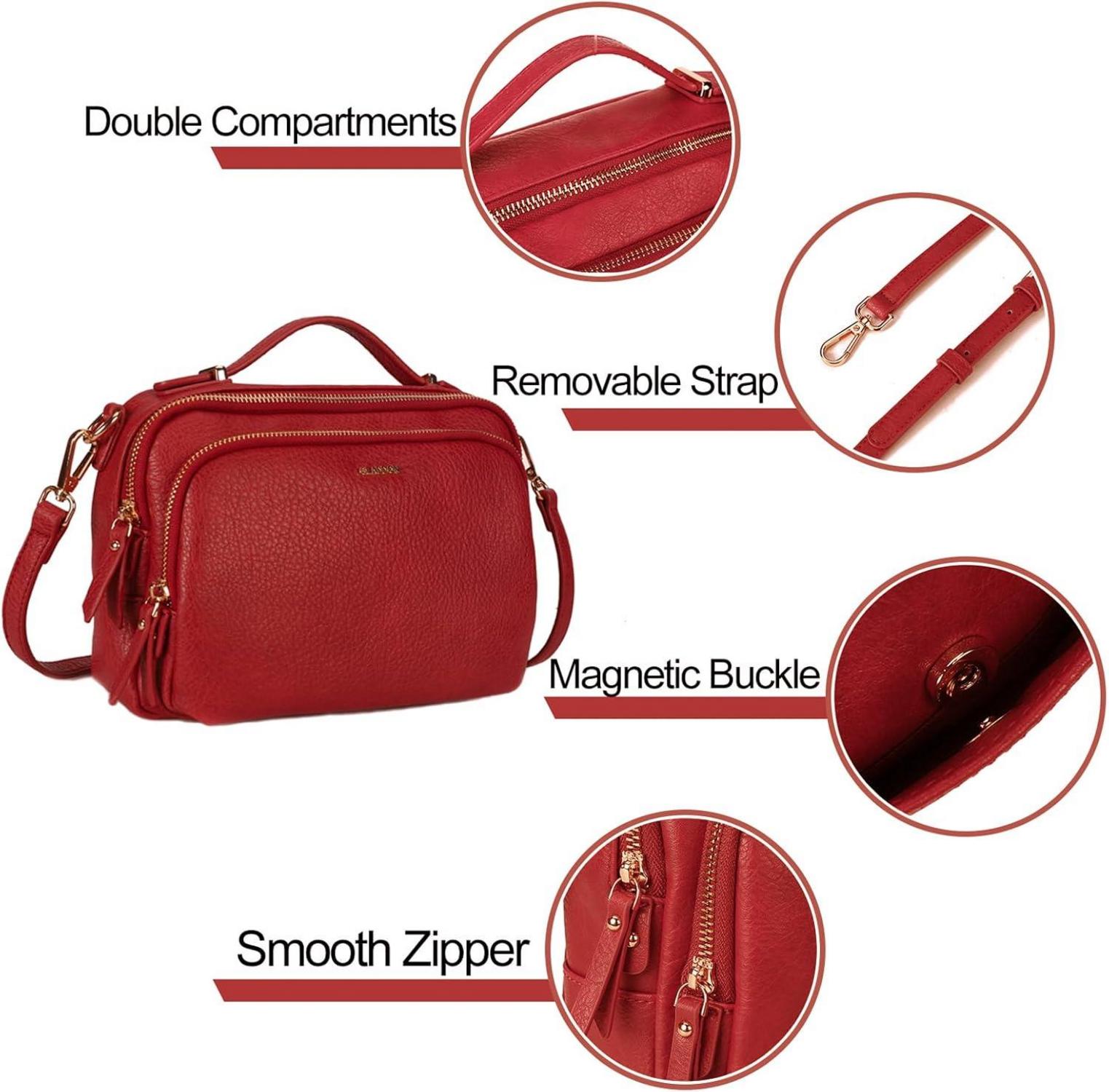 Umhängetasche Damen Schultertasche Crossbody Leder Handtasche Rot
