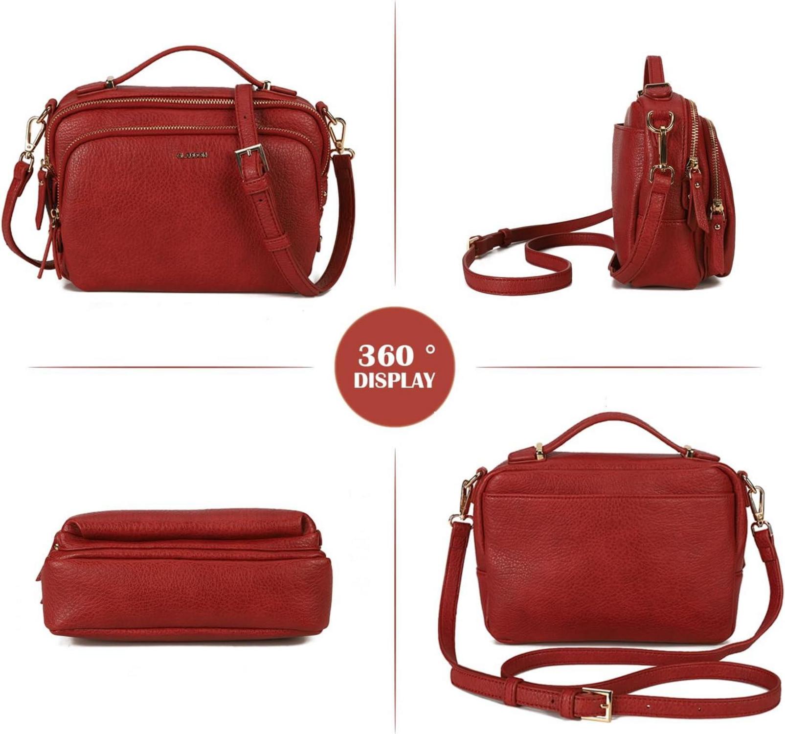 Umhängetasche Damen Leder Klein Crossbody Schultertasche Rot