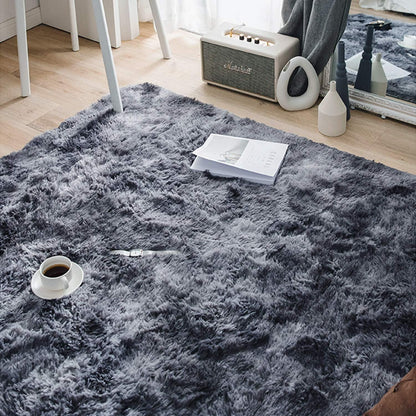 Flauschiger Teppich 250x300cm Rechteckig Schwarz Grau