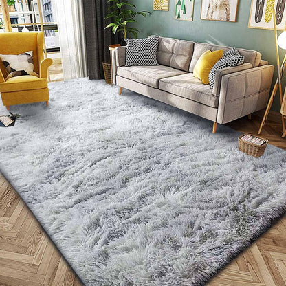 Flauschiger Hochflor Teppich Grau Weiß 250x300cm Rechteckig