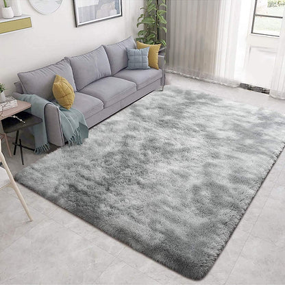 Flauschiger Hochflor Teppich Grau Weiß 250x300cm Rechteckig