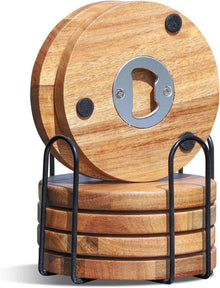 Holz Untersetzer Set 6er Glasuntersetzer Flaschenöffner rund Halter