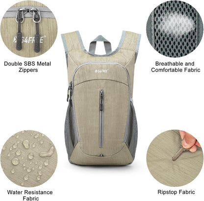 Kleiner faltbarer Wanderrucksack 10l leicht wasserabweisend Nylon Beige