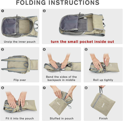 Kleiner faltbarer Wanderrucksack 10l Leicht Reisen Beige Tagesrucksack