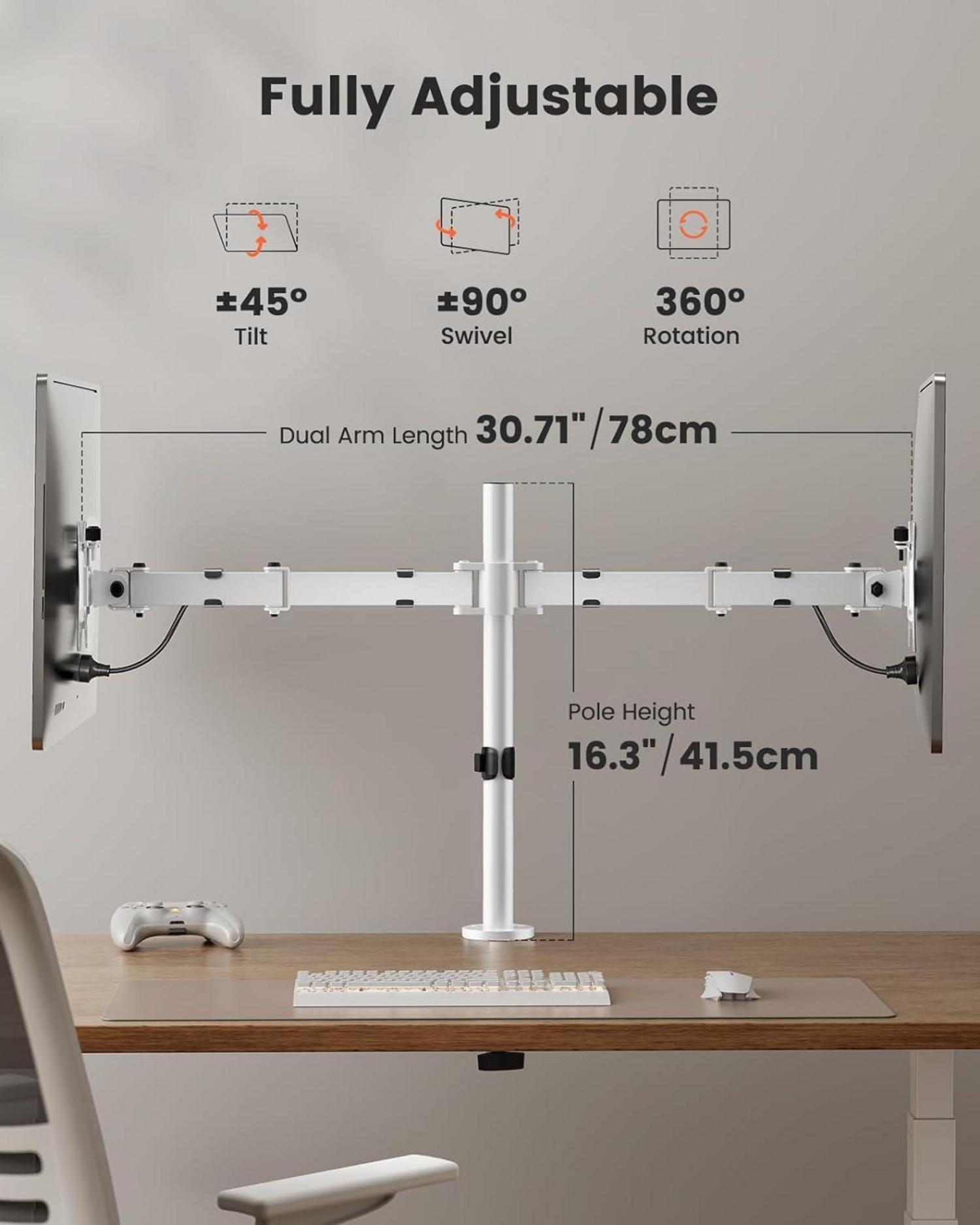 ErGear Monitor Halterung 2 Monitore | Neigbar Schwenkbar Drehungbar | VESA 75/100 | 8 kg