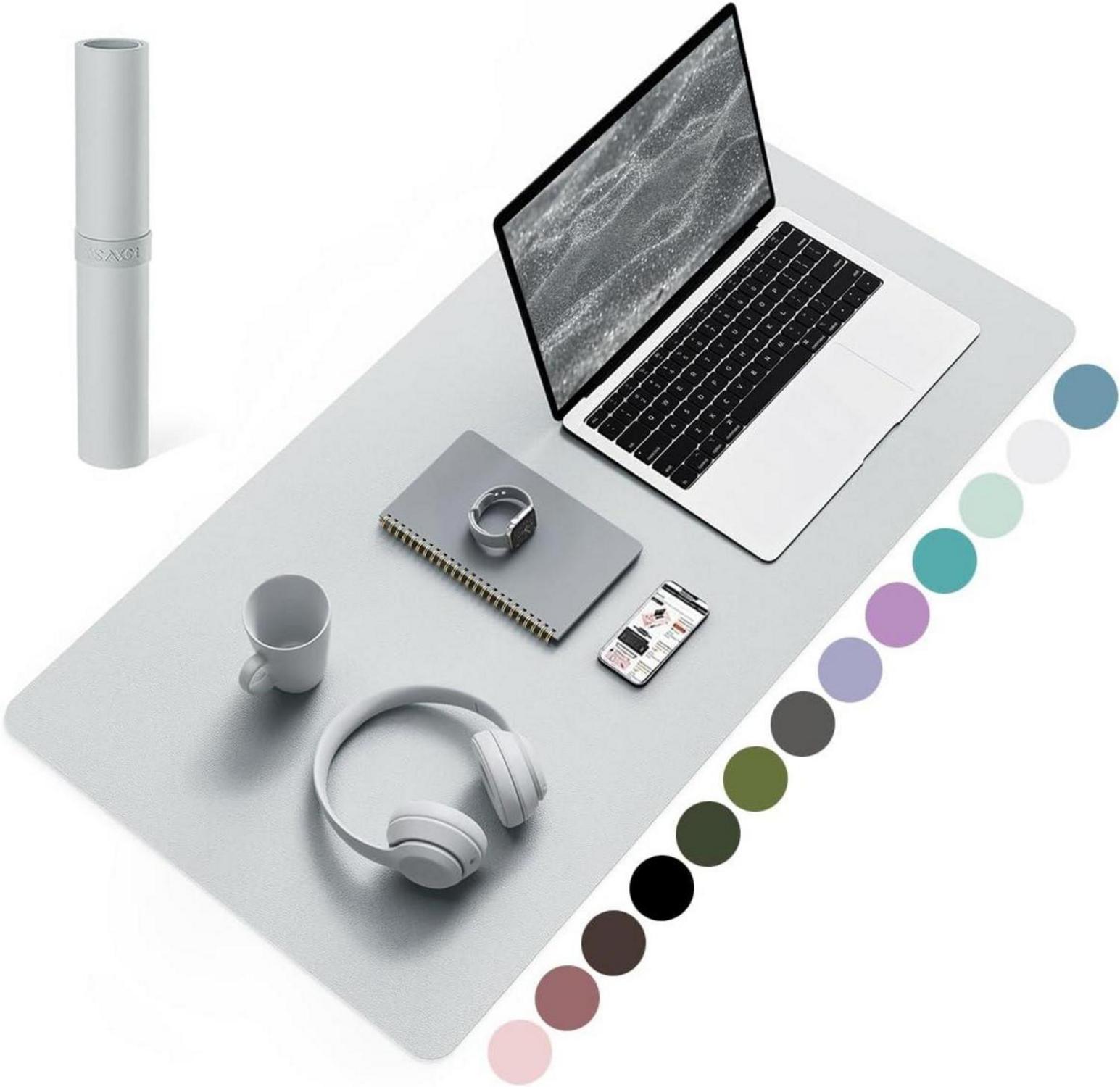 Großes Schreibtisch Mousepad Leder Rutschfest 80x40 cm Silbergrau