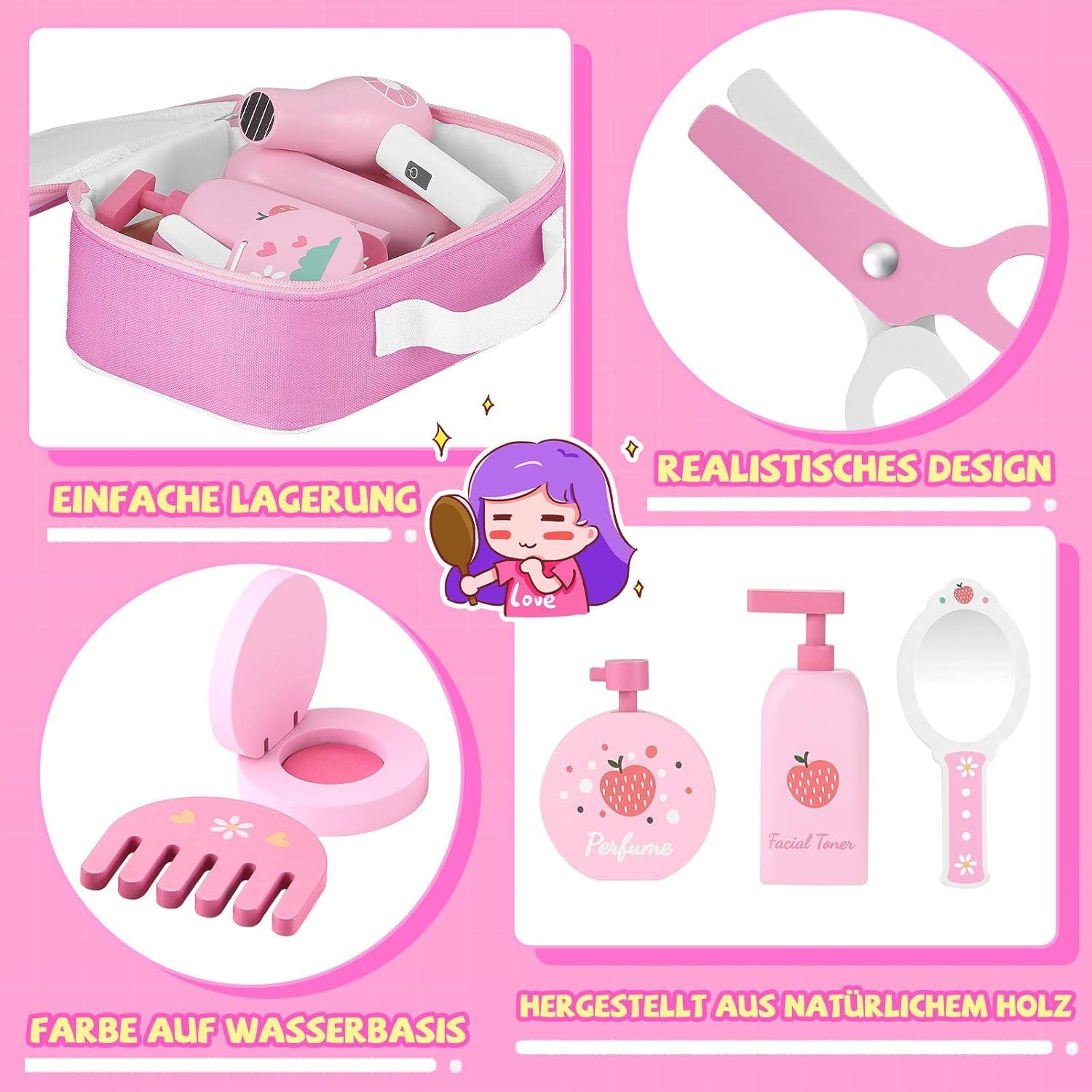 GAGAKU Holz Kinderschminke Set Mädchen 16-teiliges Friseur