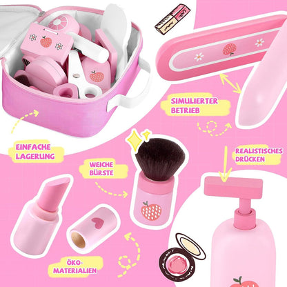 Holz Kinder Schminkset | Beauty Frisierkoffer Mädchen 16-teilig