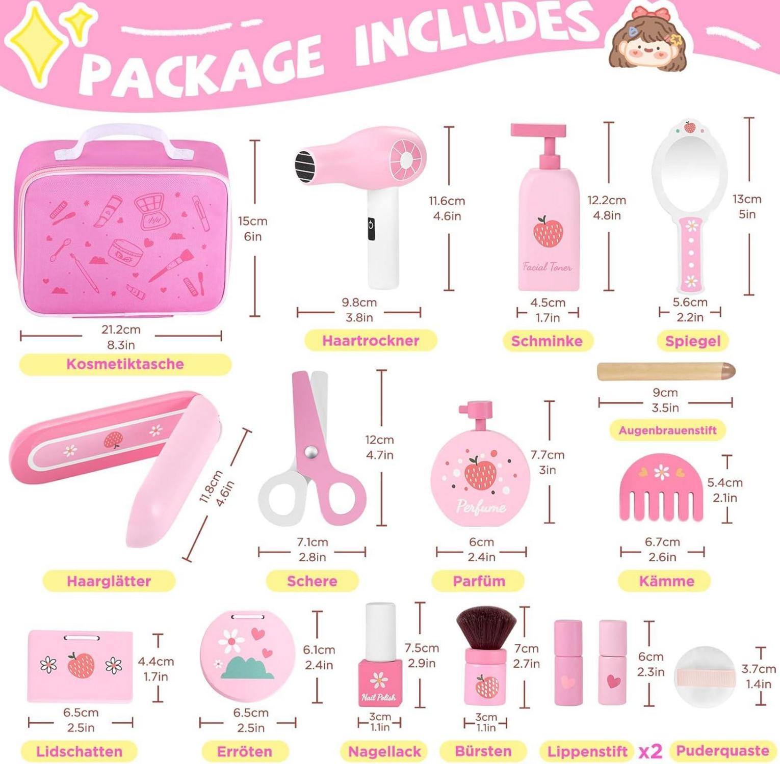 Holz Kinderschminke Friseur Beauty Set 16-teilig Mädchen Spielzeug ab 3 Jahre