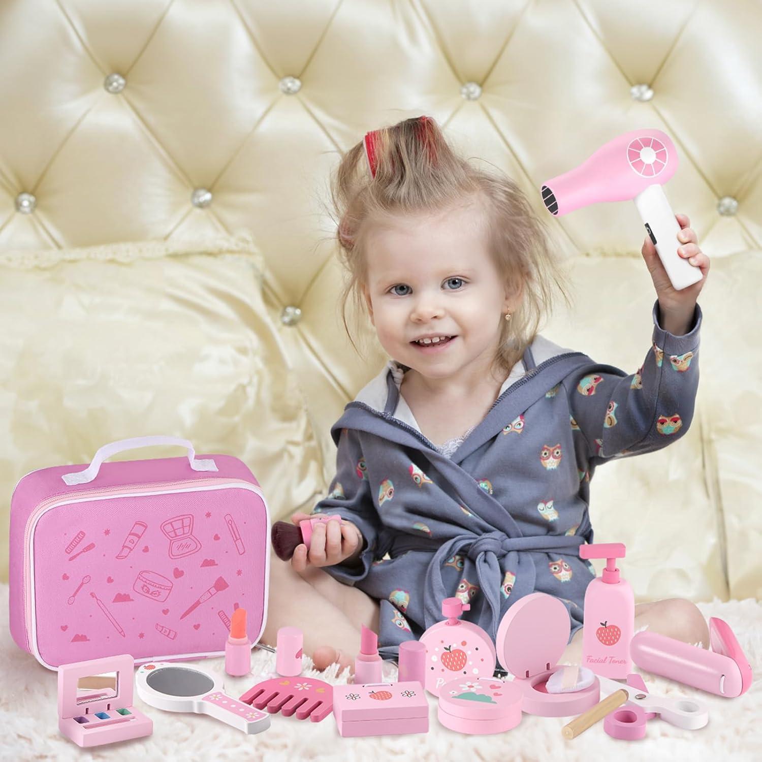 Holz Kinderschminke Friseur Beauty Set 16-teilig Mädchen Spielzeug ab 3 Jahre