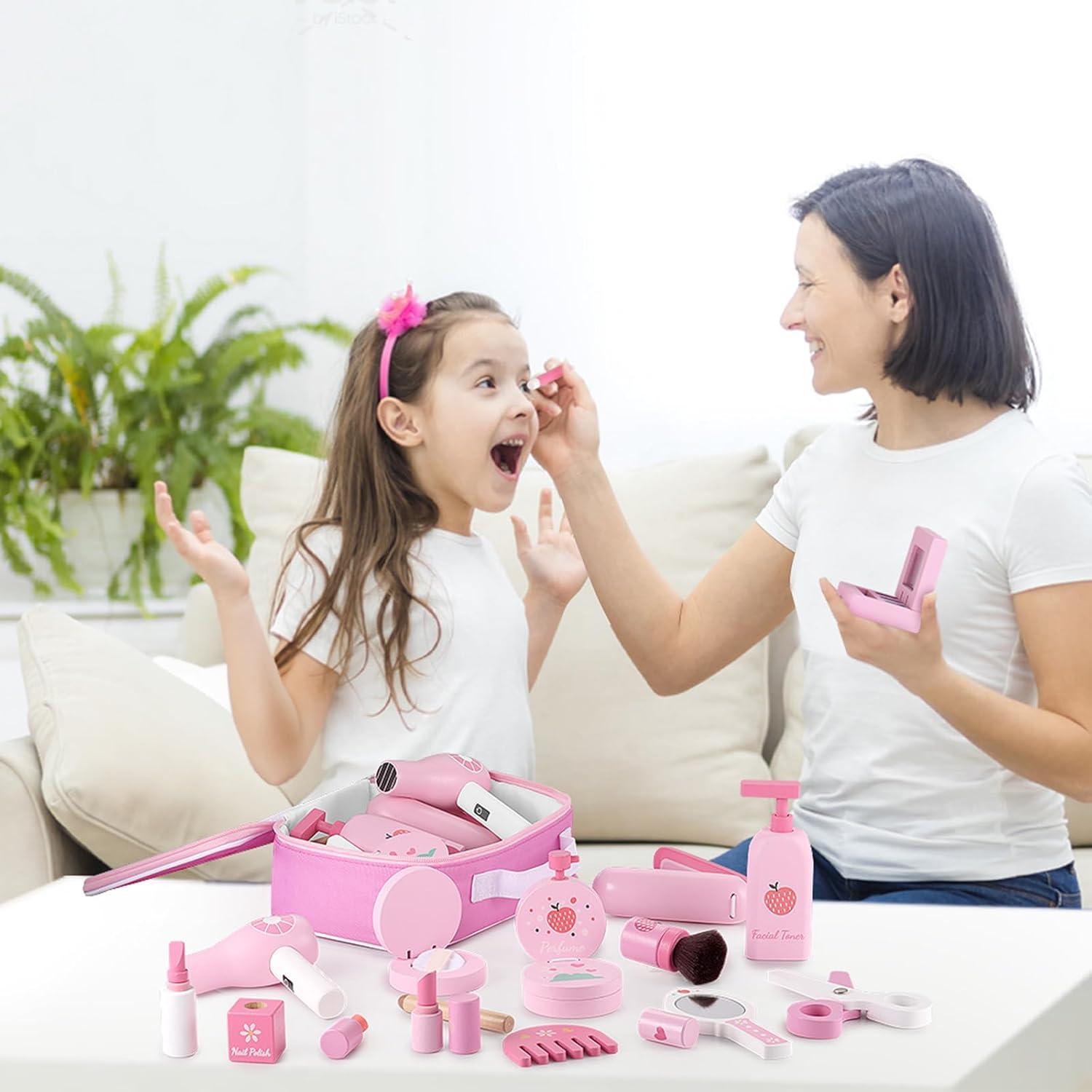 Kinderschminke Set Mädchen Holz Beauty Frisierkoffer 16-teilig ab 3 Jahre