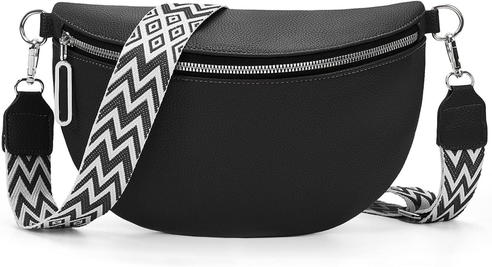 Bauchtasche Damen Leder Crossbody Bag Schwarz Umhängetasche Einkaufen