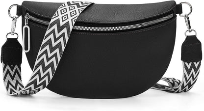 Bauchtasche Damen Leder Crossbody Bag Schwarz Umhängetasche Einkaufen