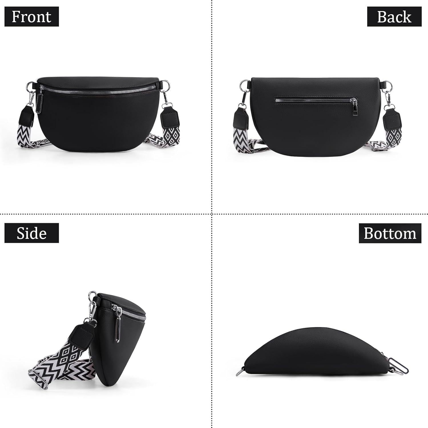 Bauchtasche Damen Leder Crossbody Bag Schwarz Umhängetasche Einkaufen