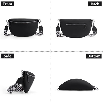 Bauchtasche Damen Leder Crossbody Bag Schwarz Umhängetasche Einkaufen