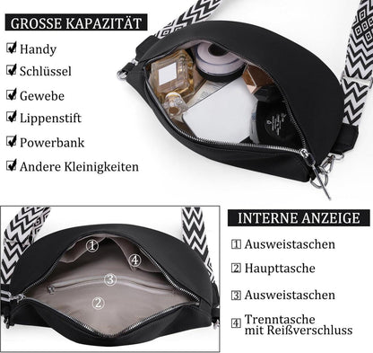 GSenhui Damen Bauchtasche Leder Schwarz Crossbody Bag Umhängetasche 28x20x10cm
