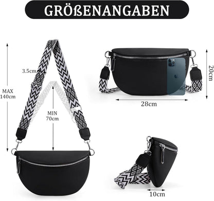 Bauchtasche Damen Leder Crossbody, Umhängetasche Schwarz Reisen