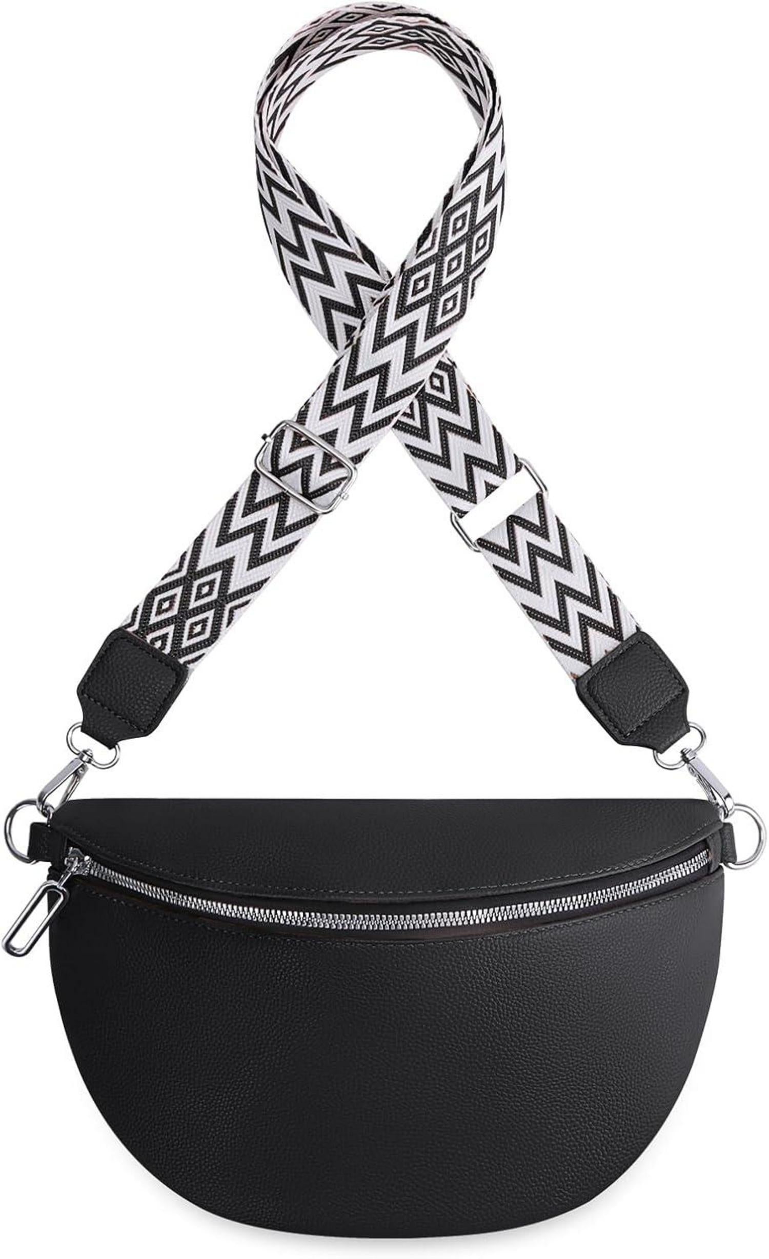 GSenhui Damen Bauchtasche Leder Schwarz Crossbody Bag Umhängetasche 28x20x10cm