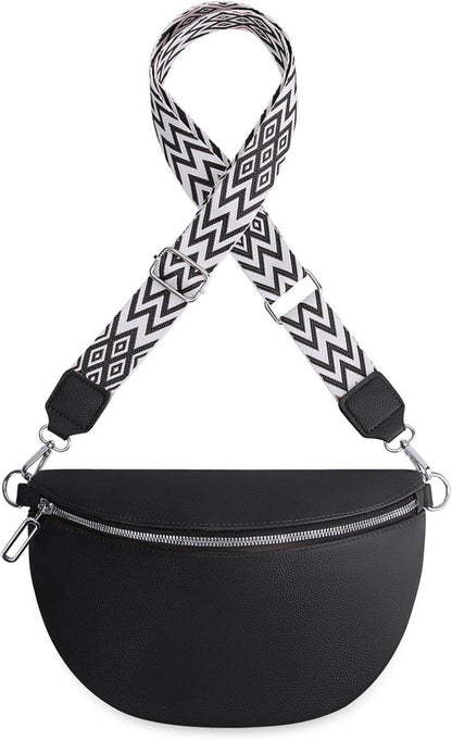 GSenhui Damen Bauchtasche Leder Schwarz Crossbody Bag Umhängetasche 28x20x10cm