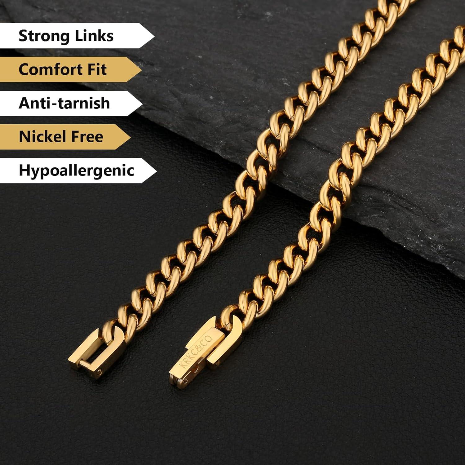 Herren Panzerkette Edelstahl 5mm 18K Gold Vergoldet Cuban Link 61cm