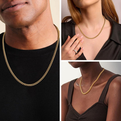 Herren Panzerkette Edelstahl 5mm 18K Gold Vergoldet Cuban Link 61cm