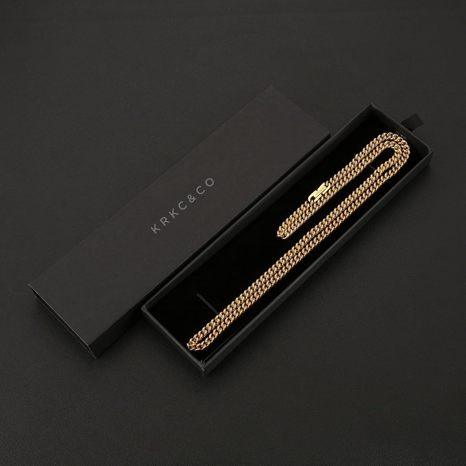 Panzerkette Edelstahl 5mm 18K Gold Cuban Link Damen Herren 45,7cm
