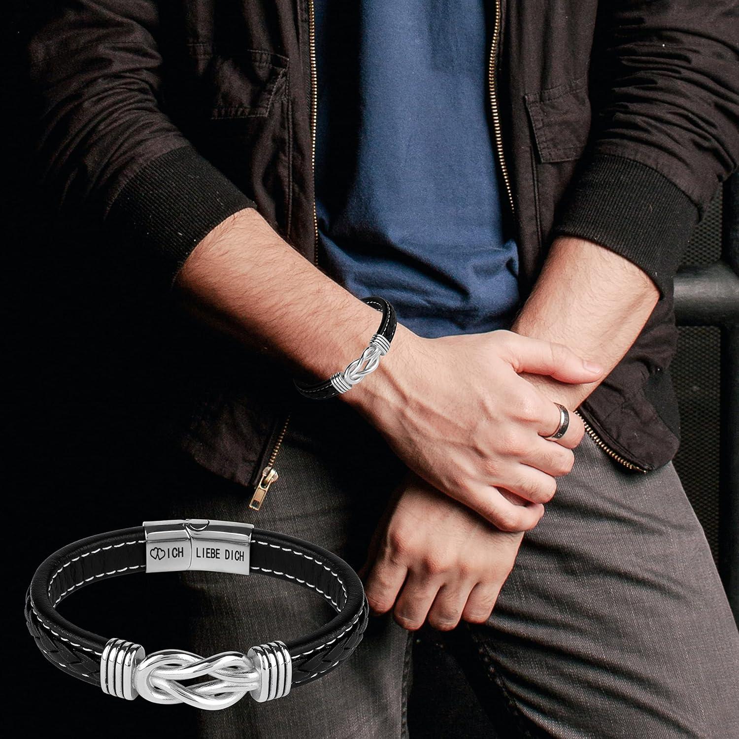 Lederarmband Herren schwarz Geschenk Liebe Vatertag Weihnachten Valentinstag