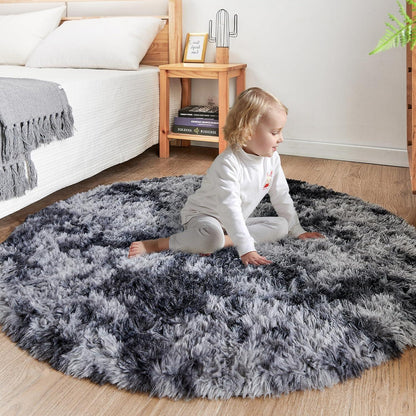 Flauschiger Rundteppich Dunkelgrau 100x100 cm – Weicher Kinderteppich