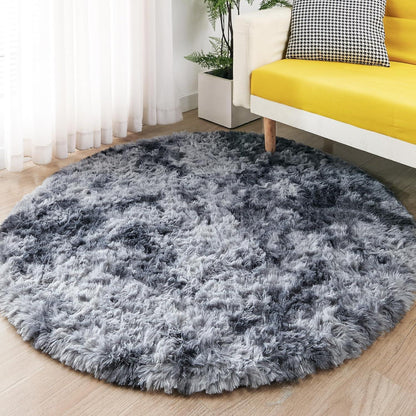 Flauschiger Rundteppich Dunkelgrau 100x100 cm – Weicher Kinderteppich