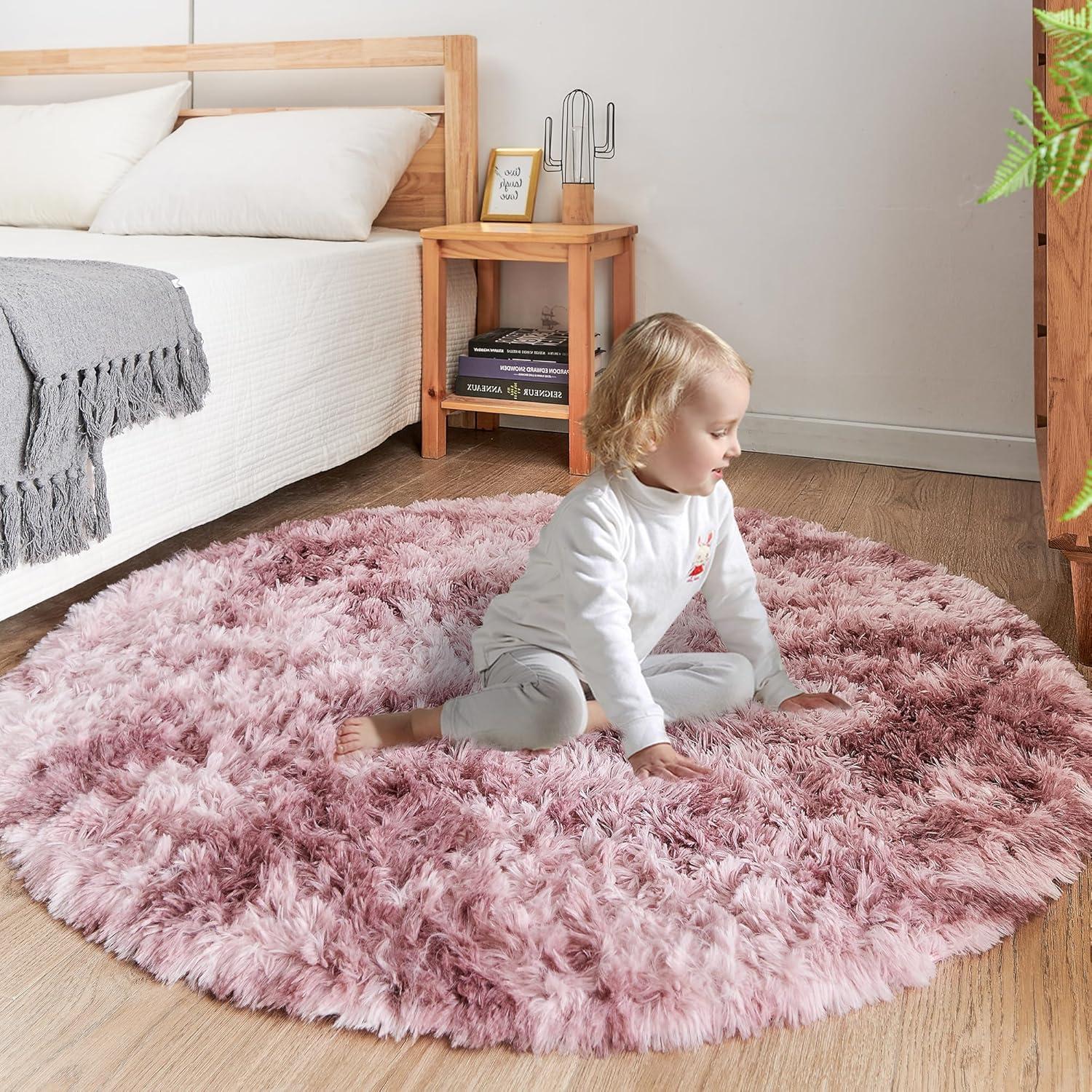 Flauschiger Kinderteppich lila-rosa Ø 100 cm rund, weicher