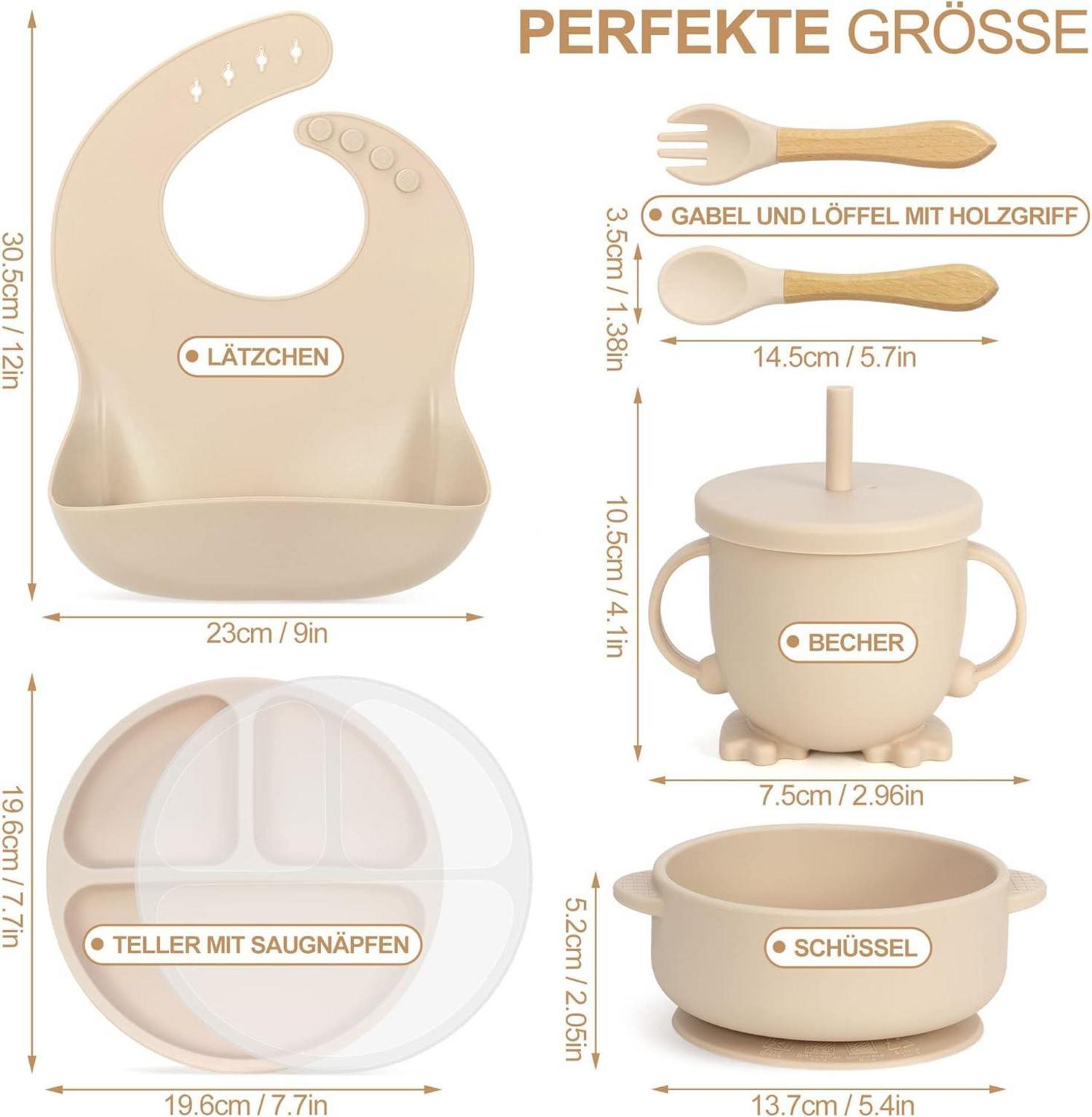 Silikon Baby Geschirrset mit Saugnapf, 7-teilig BPA-frei