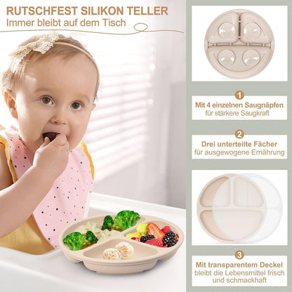 Silikon Baby Geschirrset Rutschfest Kindergeschirr 7tlg BPA Frei