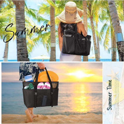Strandtasche XXL Familie mit Reißverschluss Damen Wasserdicht Schwarz