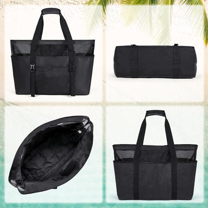 Strandtasche XXL Damen Wasserdicht Schwarz Faltbar mit Reißverschluss