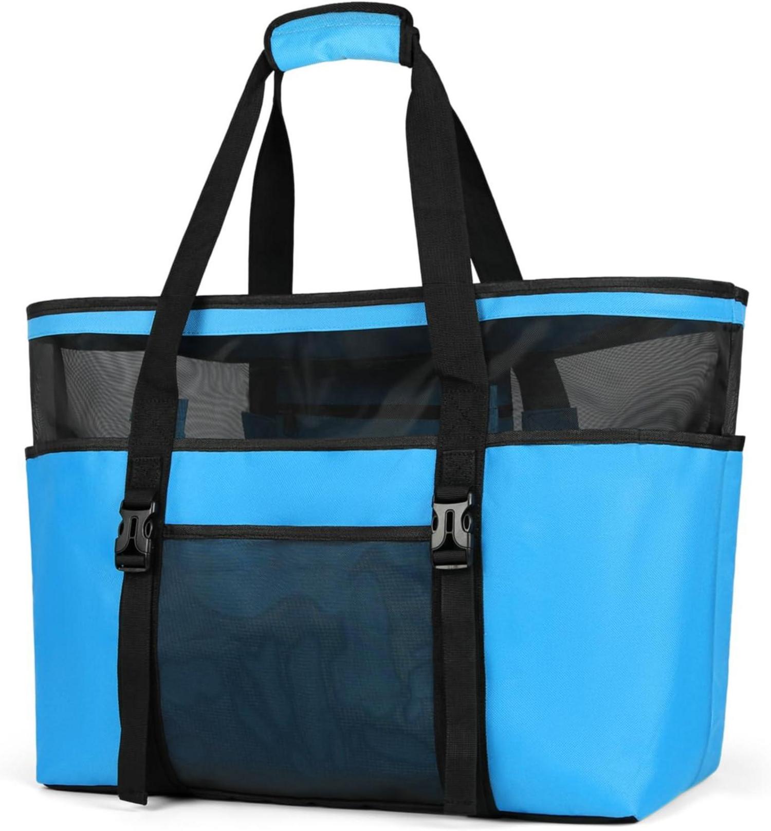 Große Strandtasche mit Reißverschluss und Taschen Blau