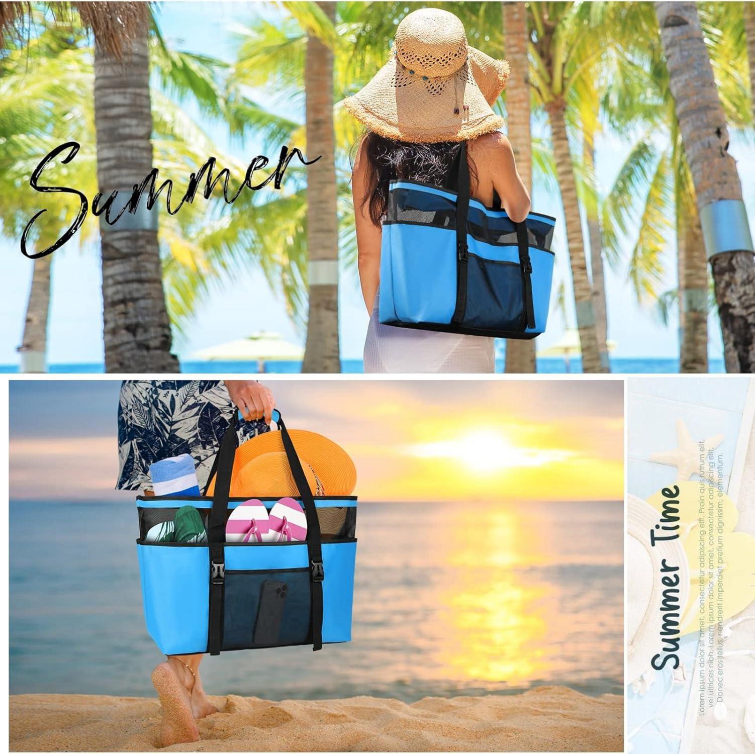 Strandtasche XXL Damen Wasserdicht Mesh Beach Bag Blau