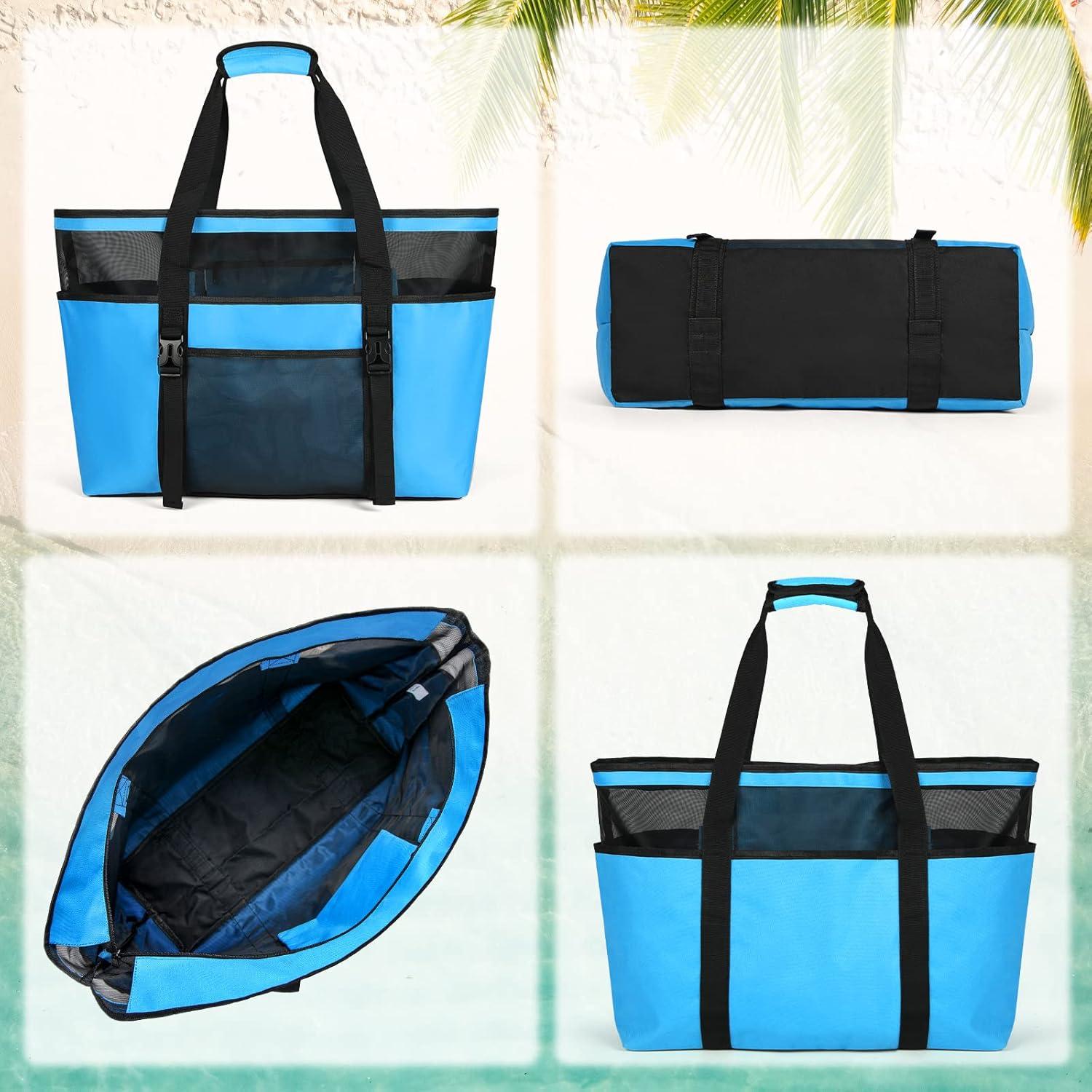 Strandtasche XXL Wasserdicht Damen Badetasche Groß Mesh Blau