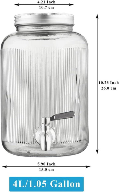 Bergländer Glas Getränkespender 4L mit Edelstahlhahn BBQ