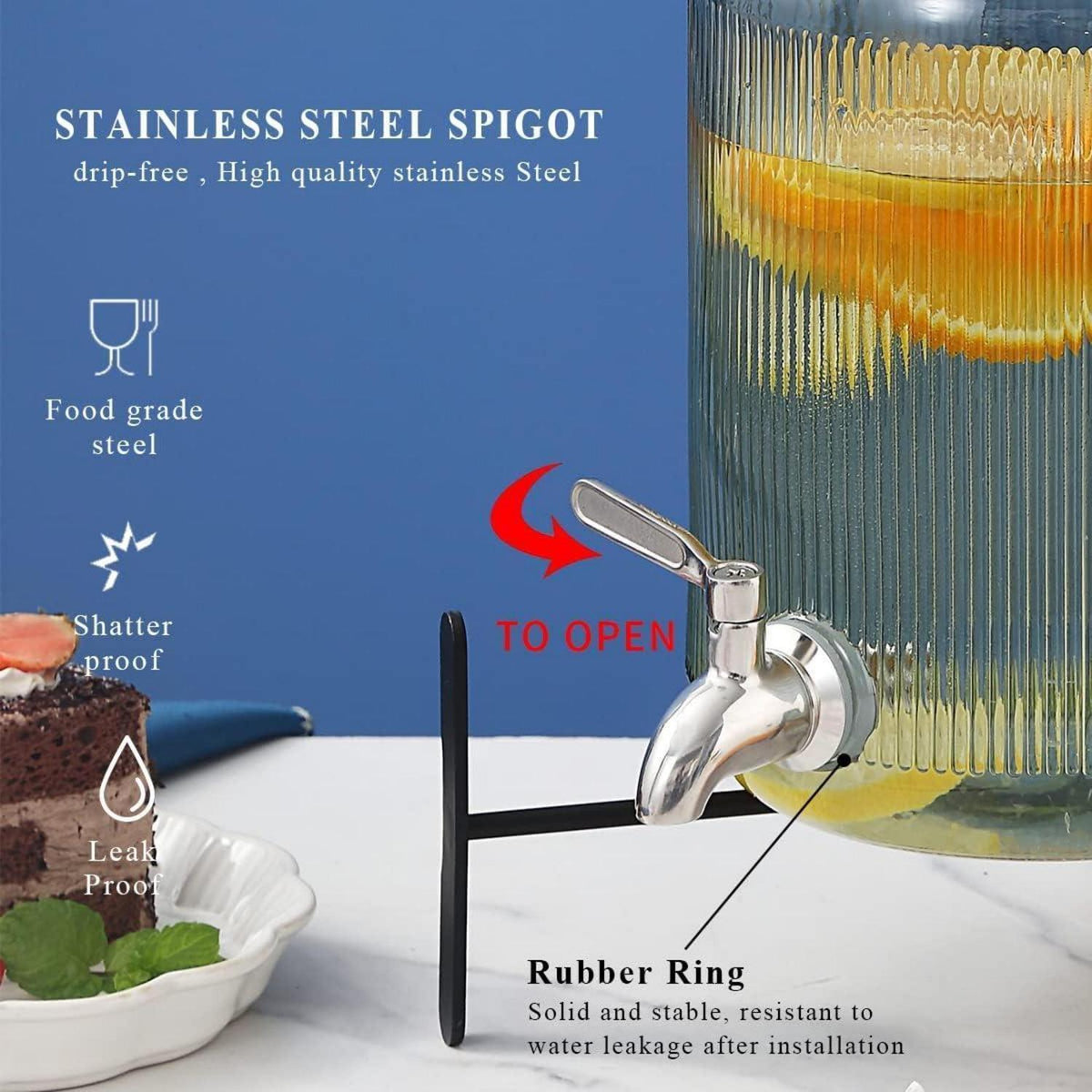 Getränkespender Glas 4L mit Edelstahlhahn, grün