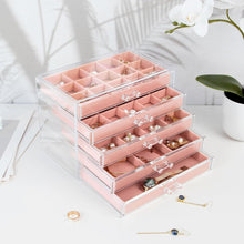 Acryl Schmuckkästchen mit 5 Schubladen, 20tlg. Set, Rosa