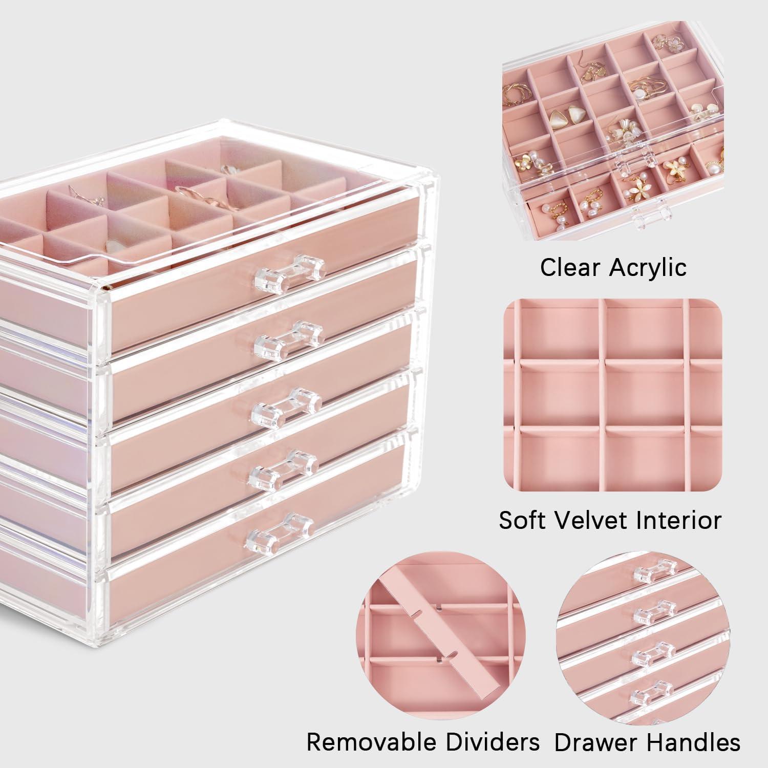 Acryl Schmuckkästchen für Damen mit 5 Schubladen und 20 teiligem