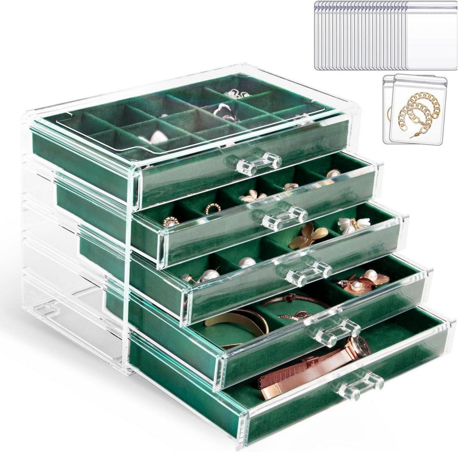 Acryl Schmuckkästchen Schubladen Aufbewahrung Set Transparent Grün