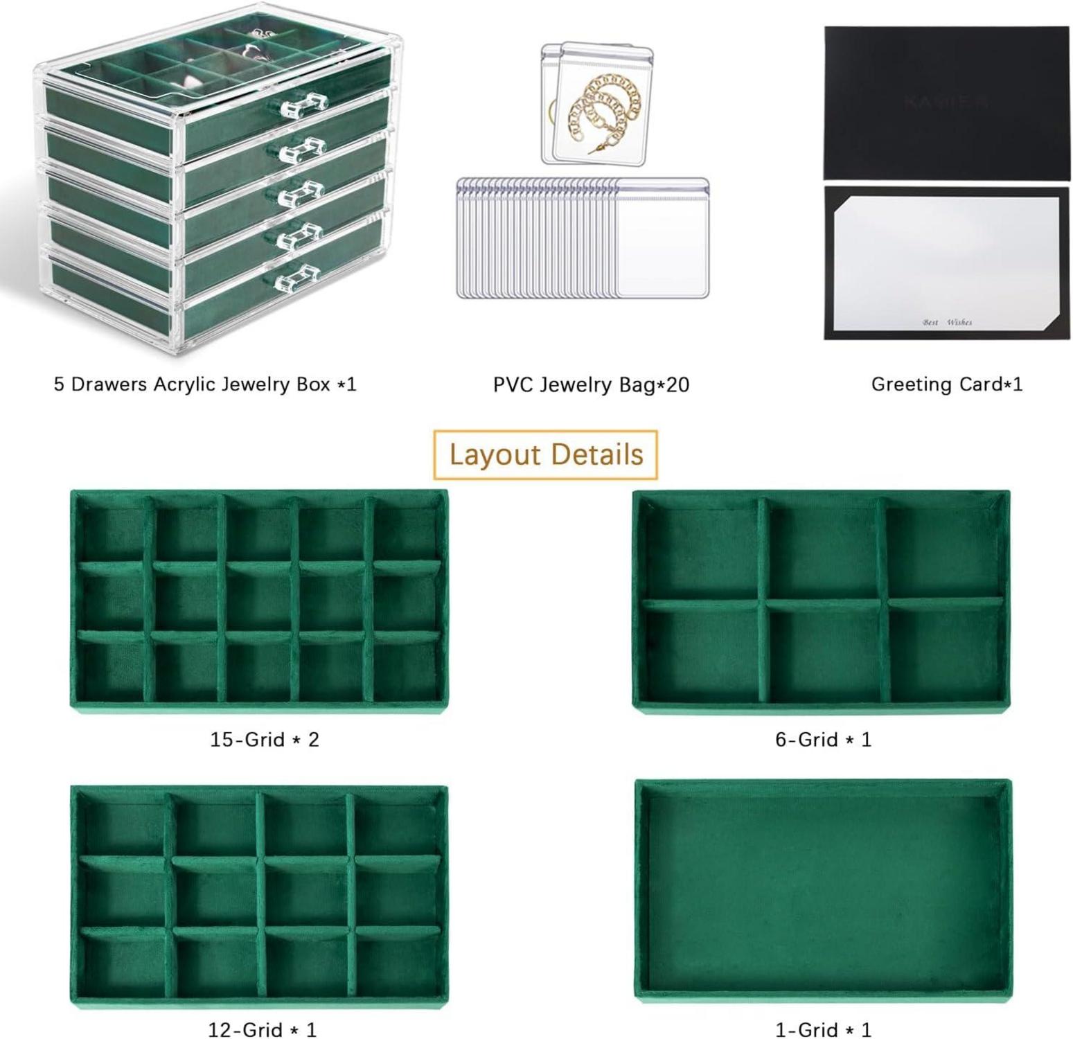 Acryl Schmuckkästchen Schubladen Aufbewahrung Set Transparent Grün