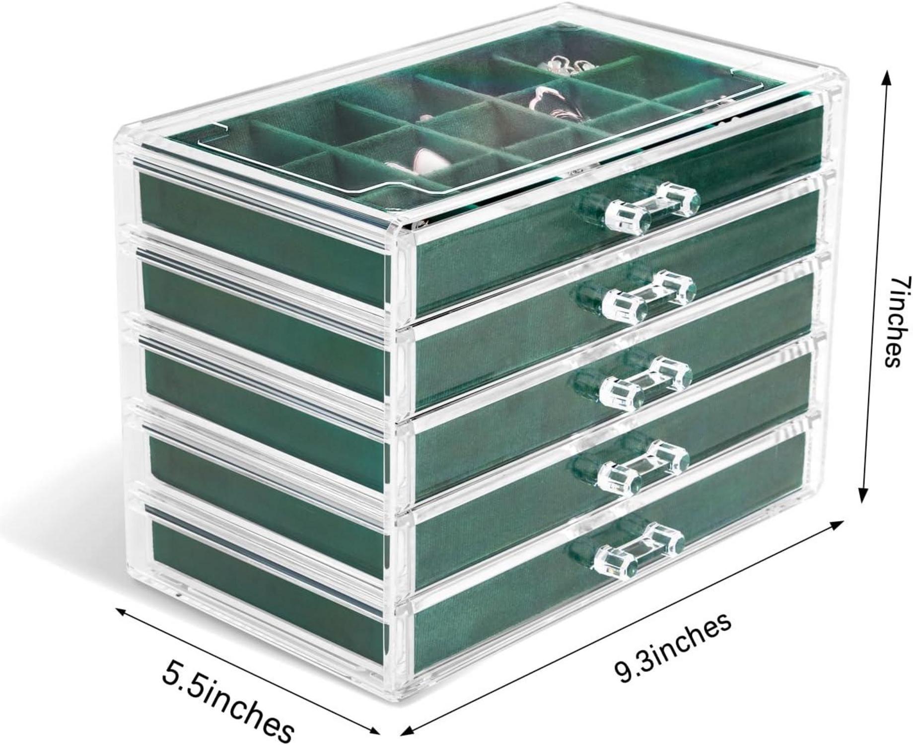 KAMIER Acryl Schmuckkästchen 5 Schubladen 20teiliges Set grün