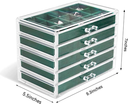 KAMIER Acryl Schmuckkästchen 5 Schubladen 20teiliges Set grün