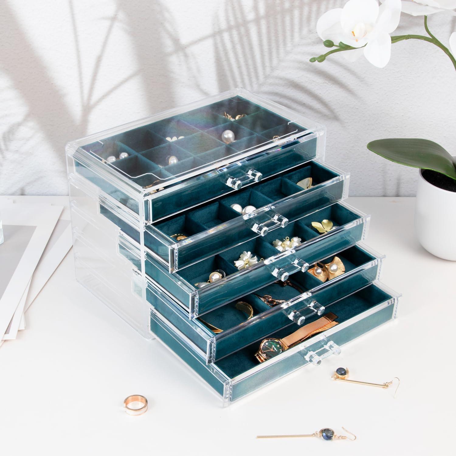 Acryl Schmuckkästchen mit 5 Schubladen und 20 teiliges