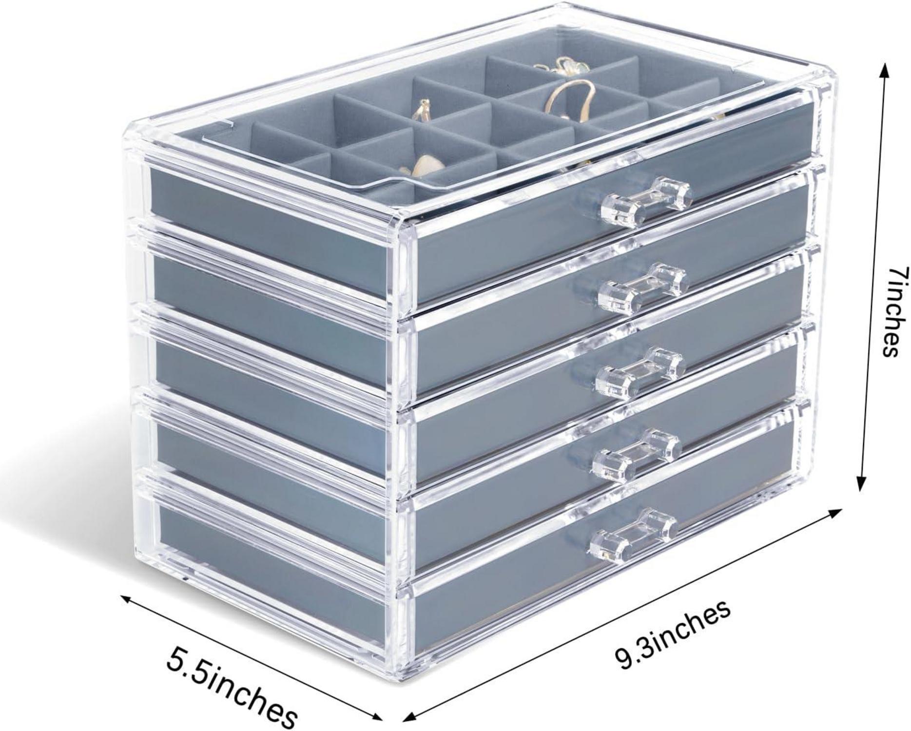 Acryl Schmuckkästchen Damen Schubladen Schmuckaufbewahrung Transparent Blaugrau