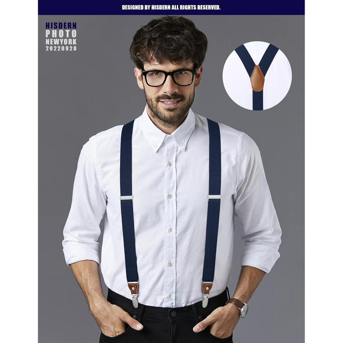Herren Hosenträger X-Form 3,5cm mit 4 starken Metallclips, verstellbar, navyblau