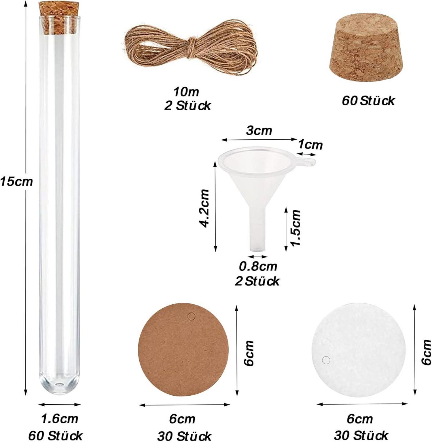 60 Stück Reagenzgläser Kunststoff 20ml mit Korken und