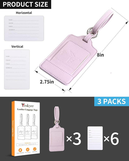 Kofferanhänger 3er Set PU Leder Adressschild Flugreise Violett